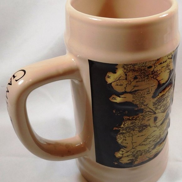 2014 Game of Thrones Cream Colored Embossed Map Ceramic Beer Stein 7" tall NICE - Picture 2 of 4